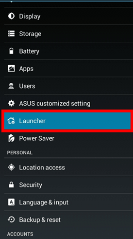 Android Settings, Launcher